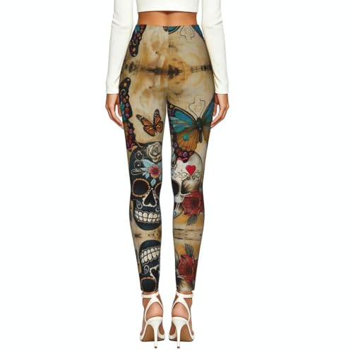 Leggings de compresión suave para mujer con cintura alta y estampado de mariposas Sugar Skulls 3