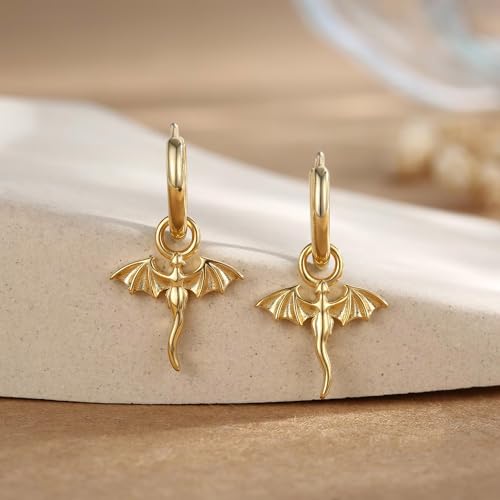 Tiny Dragon Huggie Small Hoop Earrings with Charm Personalized Dragon Silver or 18k Gold Plated Dagon Drop Dangle Earrings for Women3