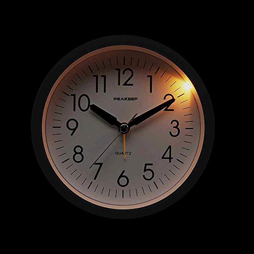 Peakeep 4 Inches Round Silent Analog Alarm Clock Non Ticking, Gentle Wake, Beep Sounds, Increasing Volume, Battery Operated Snooze And Light Functions, Easy Set (Silver) #TOP4