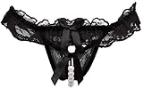 Sexyhut Women Sexy G-Strings Pearl Thongs Crotchless Panties for Sex (Black-5503)
