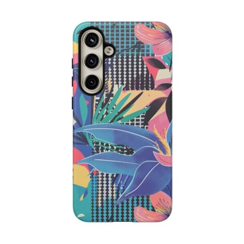Coque rigide bleu Samsung S24 Plus motif floral abstrait mat