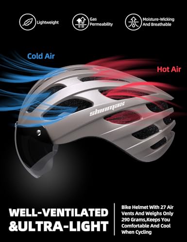 Shinmax Bike Helmet with USB Rechargeable Light & Detachable Magnetic Goggles UV Protective Bicycle Helmet Men Women Mountain Road Adjustable Adult Cycling Helmets (WT-049)