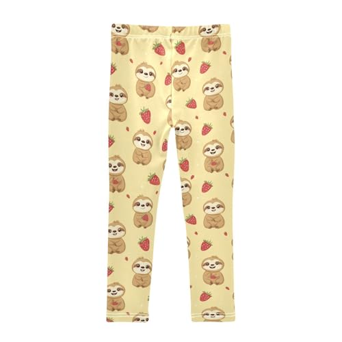 Vdsrup Girls Leggings Strawberry Sloth Yellow Kids Length Leggings Pants Athletic Yoga Pants Toddler Tights Trousers 4T2
