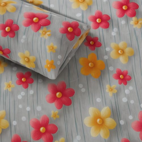 Image of RUMPS 380 TC Premium Heavy Cotton 7D Print Fast Colour Feel Elastic Fitted Floral Bedsheet King Size with 2 Pillow Covers || (Gray Flower, Fitted - 72 inchx78 inch King)