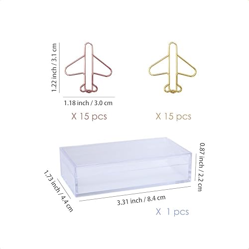 Miniatura 2 de 30 clips de papel con forma de avión con caja transparente, oro rosa y oro amarillo, divertidos y lindos marcadores de papel clips para planificar