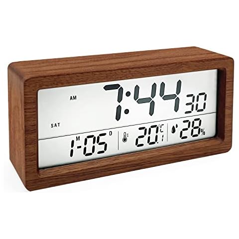 Reloj Despertador Digital muenfly con Pantalla LCD, Temperatura/Humedad y Función Snooze Cover