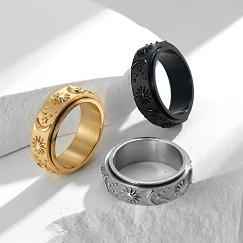SeiMios Fidget Ring for Anxiety Stainless Steel Sun Moon Star Spinner Ring for Men/Women Size 6 by SeiMios - Used condition - Image 4