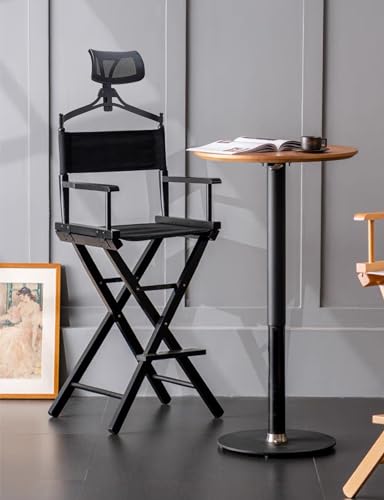 MEISHDIA Makeup Artist Director Chair, Aluminum Folding & Portable | Lightweight Professional Vanity Chair with Back Support for Beauty Salon, Home, Travel (Black, Extra Large)