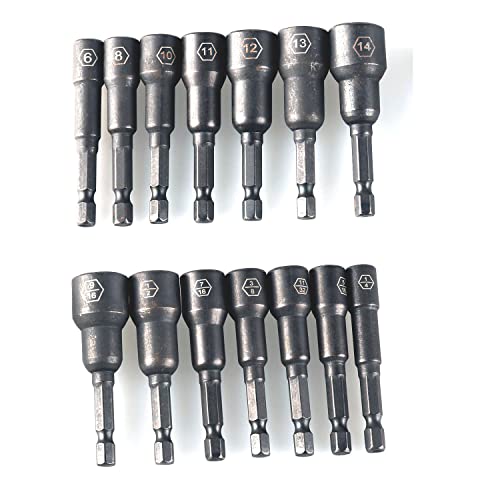Panovos 14Pcs| Sae & Metric | Impact Magnetic Nut Driver Bit Set,Nut Setters Socket Wrench Screw 1/4" Quick-Change Hex Shank #TOP1