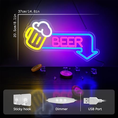 Image of Beer Neon Signs Led Beer Neon Sign for Wall Decor Dimmable Bar Led Sign Neon Sign for Man Cave Bedroom Home Bar Shop Pub Bistro Party Game Room Decor Gifts