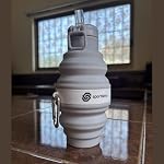 Sportisimo Collapsible Water Bottle 475ml | Foldable Silicone Travel Bottle with Flip-Top Straw Lid · Carabiner Clip · BPA-Free Food-Grade | 16oz Reusable Hydration for Hiking, Gym, Travel | Gray