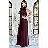KOH-KOH-Sexy-Sleeveless-Summer-Formal-Flowy-Casual-Gown KOH KOH Womens Long Sexy Sleeveless Bridesmaid Halter Neck Wedding Party Guest Summer Flowy Casual Brides Formal Evening A-line Gown Gowns Maxi Dress Dresses, Maroon Wine Red L 12-14