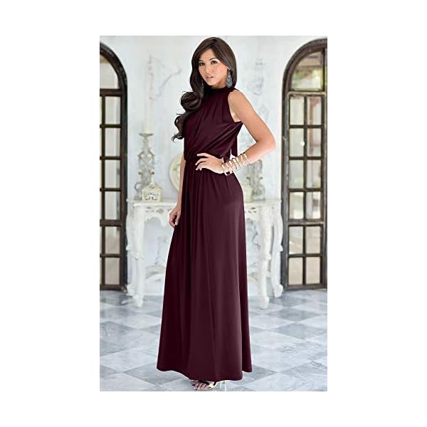 KOH-KOH-Sexy-Sleeveless-Summer-Formal-Flowy-Casual-Gown KOH KOH Womens Long Sexy Sleeveless Bridesmaid Halter Neck Wedding Party Guest Summer Flowy Casual Brides Formal Evening A-line Gown Gowns Maxi Dress Dresses, Maroon Wine Red L 12-14