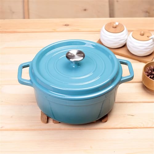 Cacerola de hierro fundido esmaltado for horno, minicacerola ligera con tapa, antiadherente, redonda, duradera (roja, 26 cm)(Blue,24cm)