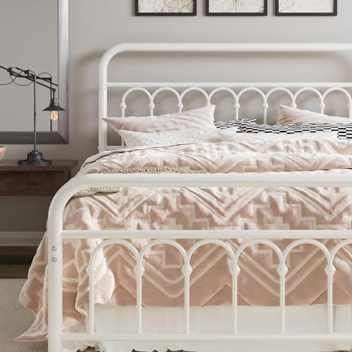 Allewie 14" Queen Metal Bed Frame with Iron Headboard, White