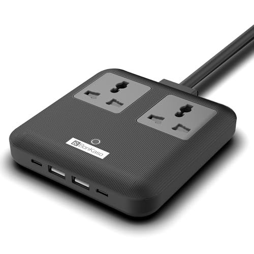 Image of BonKaso Nano 6-in-1 67W GaN Fast Charging Station with 2 AC Outlets, 2 USB-C & 2 USB-A Ports | Ultra Slim Portable Power Hub | Multi-Layer Protection | 330g | 11.8x10.5x2 CM (Black)