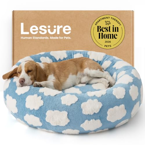 Image of LE SURE Shown on TV Jacquard Donut Dog Beds Large Sized Dog,Blue 33x33x8in