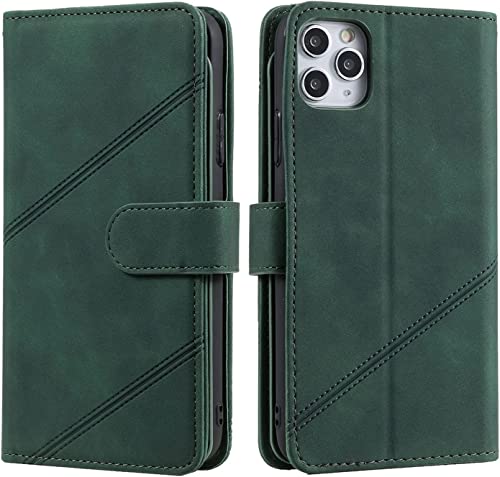 Étui pour iPhone 11 Pro, pochette portefeuille en cuir vert avec clapet magnétique