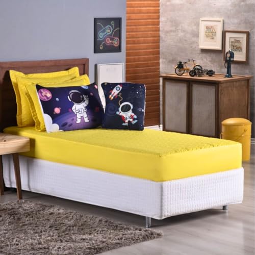 Colcha Cobre Leito Jogo Roupa Cama Solteiro 5 Peças Matelado Com Elastico Quarto Criança Menino Astr