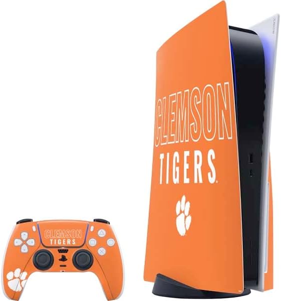 Skinit Decal Gaming Skin Compatible with PS5 Bundle - Officially Licensed Clemson University Tigers Logo Design