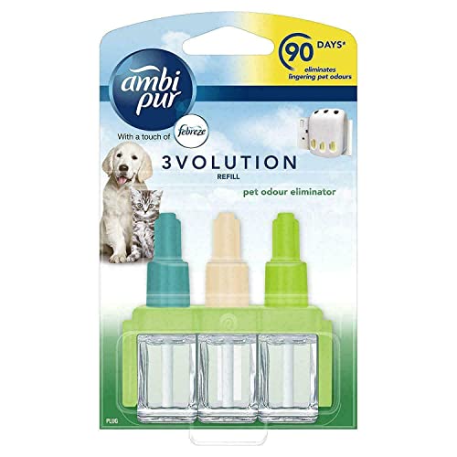 3 x Ambi Pur 3volution Air Freshener Electrical Plug in Refill Pet Odour 20ml