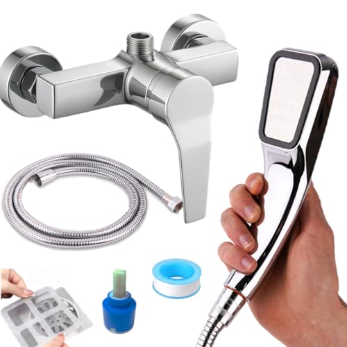 Grifo Ducha Monomando Cromado · Baño Minimalista, Sofisticado y Moderno · Cartucho Cerámico Repuesto · Set Completo con Manguera, Cabezal 300 microorificios y Accesorios · Resistente y Duradero