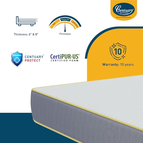 Image of Centuary Mattresses Sleepables 6-Inch Single Size Orthopedic Memory Foam Back Support Pressure Relieving Roll Pack High Resilience (HR) Foam Mattress | 10 Years Warranty | (72x36x6)