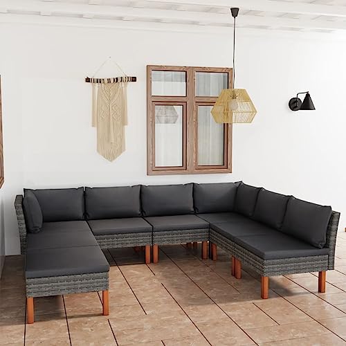 BAZZI 8-TLG Gartenlounge Set - Grau-15 Rattan Gartenmöbel, Terrassenmöbel, Outdoor Ecklounge, Balkonlounge mit Kissen, Lounge Gartenmöbel Sitzgruppe