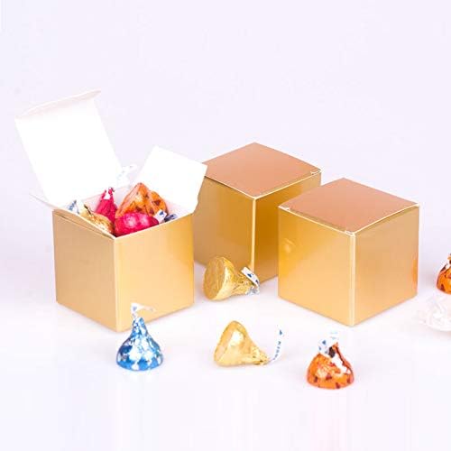 Candy Box small Gold Gift box 2 x 2 x 2 inch,Square paper treat box Party Favor Box for Wedding,Bridal Shower,Birthday,Baby Shower,Anniversary,holiday celebration party supplies decorations,50pcs