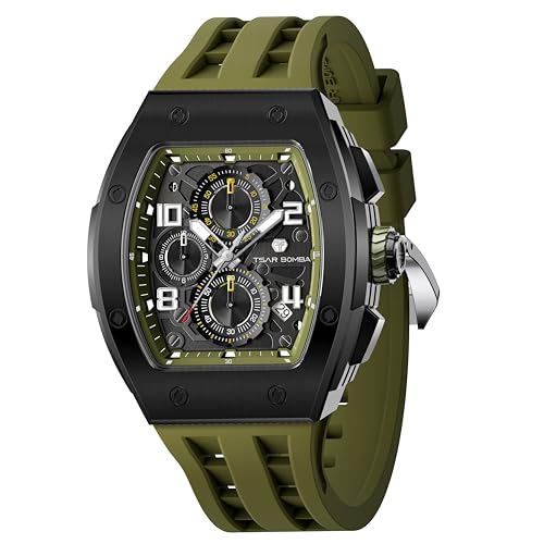 Image of Tsar Bomba Mens Watches Quartz Wristwatch for Men Waterproof 50M Analog Luxury Tonneau Chronograph Calendar Date Men's Dress Business Work Watch Gift for Men