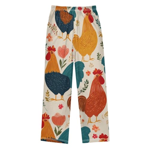 Cock Florals Boys Long Pants Soft Trousers Elastic Waist Kids Lounge Bottoms with Pockets S-XL2