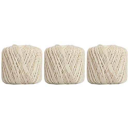 Image of ThreadArt 100% Cotton Crochet Thread Size 3, 3 Ball Pack, Natural 2 | Soft pure cotton crochet thread for lace, doilies, amigurumi and crafts. Smooth finish with crisp stitch definition.