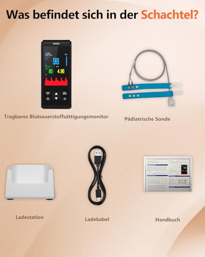 HealthTree Sauerstoffsättigung messgerät kinder, Tragbar Oxymetergerät, Wiederaufladbar pulsmesser, Überwachung des Sauerstoffspiegels, der Herzfrequenz und des Perfusionsindex