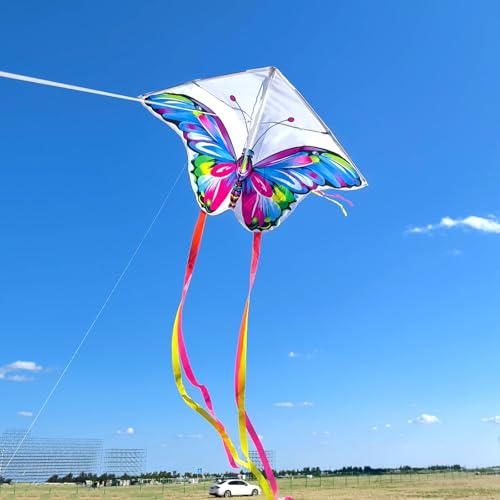 Simxkai Colorful Butterfly Kite Set, 2-Pack 85cm Wide x 60cm High, 200cm Tail with 100m String Reel - Thumbnail 5