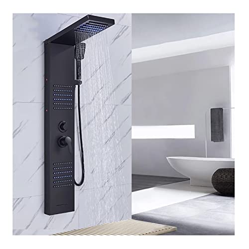 Columna de Ducha 4 en 1 Negra, Torre de Panel con Chorro Lluvia, Duchador de Mano y Salida para Bañera, Acero Inoxidable miniatura 1