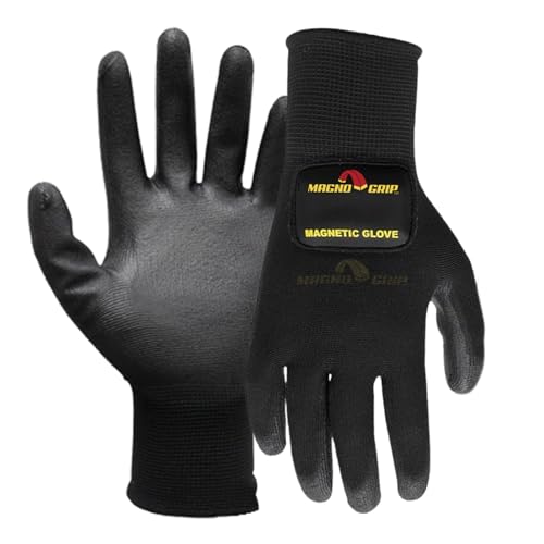 MagnoGrip 2-Pair PU Coated Work Gloves with Removable Magnetic Storage, Touchscreen, Impact Protection, Secure Fit, All-Purpose Safety Gloves for Mechanics, DIY, Automotive, & Construction (Large).