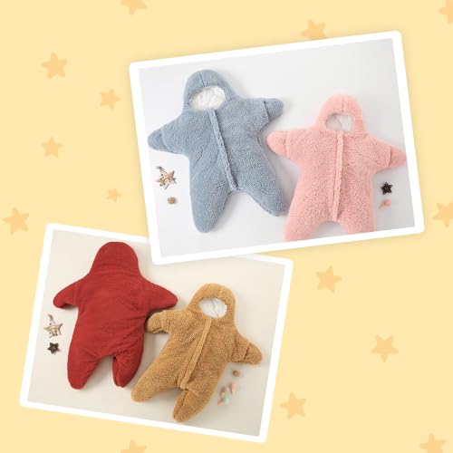 Image of Baby Starfish Onesie, Thick Imitation Fleece Starfish Newborn Romper, Infant Footie Jumpsuit Winter Warm Outfits(Blue,0-2 Months)