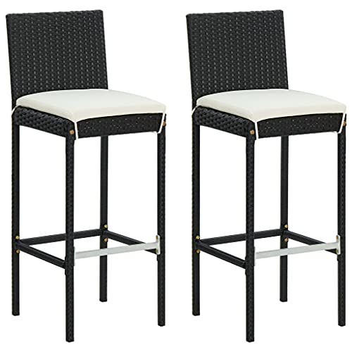 vidaXL 2X Tabourets de Bar de Jardin avec Coussins Chaises de Bar Sièges de Comptoir Tabourets de Bistrot Balcon Extérieur Noir Résine Tressée