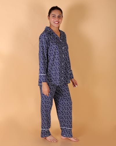 Image of The Mom Store Pajama Set for Women | Soft Cotton Breathable Nightwear for Comfortable Sleep | Stylish Elegant Sleep Suit & Lounge Wear for Womens | Everyday Nightsuit | Shirt Pyjama Set for Women