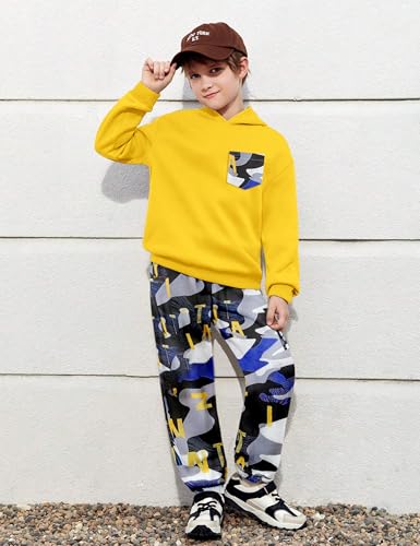 Image of KANGKANG Boys Clothes Two Piece Long Sleeve Hooded Sweatshirt Top Camouflage Sweatpants Fall Outfits Winter Clothes Set 6-16Y