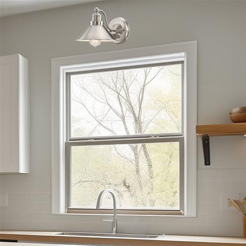 Kira Home Welton 11" Modern Farmhouse Vanity Light with Funnel Shade, Industrial Silver Wall Sconce Bathroom Light, Brushed Nickel Finish by Kira Home - Used condition - Image 6