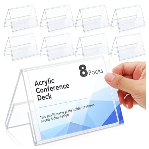 Fhintory Porta Etichette in Acrilico 100 x 73 mm, 8 Pezzi Porta Etichette Trasparente, Acrylic Porta Avvisi da Tavolo, Porta Menu da Tavolo, Espositore da Tavolo per Bancone Negozio, Ufficio