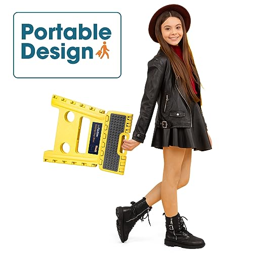 Image of Flottian 13 inch Folding Step Stool for Adults and Kids Holds Up to 300 lbs,Non-Slip Folding Stools with Handle, Compact Plastic Foldable Step Stool for Bathroom,Bedroom, Kitchen,Bright Yellow,1PC