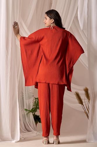 Image of Sidhidata Women's Solid Color V-Neck Kaftan Sleeve Casual Wear Co ord Set | Kurta Set for Women (Delta)