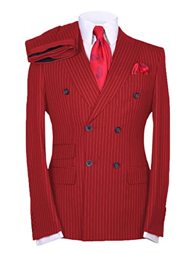 Men's Suits Slim Fit 2 Pieces Double Breasted Pinstripe Prom Tuxedos Business Blazer+Pants Working Jacket3