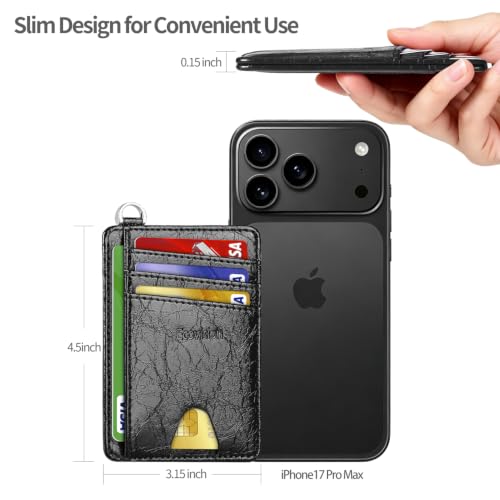 Image of Slim Minimalist Front Pocket Wallet, RFID Blocking Credit Card Holder Wallet with Integrated D-Shackle for Men Women, Crazy Horse Glossy Black, small, Minimalist