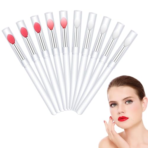 TIESOME 10PCS Silicone Lip Applicator, Reusable Lip Brush with Caps Soft Silicone Mask Applicator for Lipstick Gloss Balm Eyeshadow Makeup Tool(Light Pink White Rose Red Deep Pink)