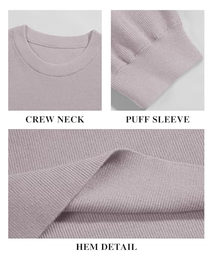 Image of Bodosalia Womens Puff Short Sleeve Sweater Casual Summer Crew Neck Pullover Tops Ribbed Knit Sweater Blouse