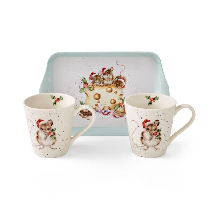 Royal Worcester Mug and Tray Set Holly Jolly Christmas Mice