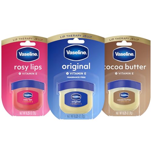Vaseline Lip Therapy Variety 3-Pack – Original, Rosy Lips, Cocoa Butter Lip Balm Moisturizers in Mini Jars, 0.25 Oz Ea